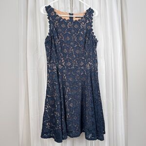 City Triangles Navy Lace Fit & Flare Dress Sleeveless Lined Zip Back small